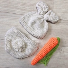 ニューボーンフォト うさぎ にんじん 3点セット 新生児 寝相アート おくるみの画像