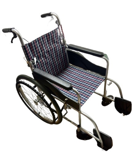 中古・ランクB程度 チェック柄 ノーパンクタイヤ 自走式車椅子
