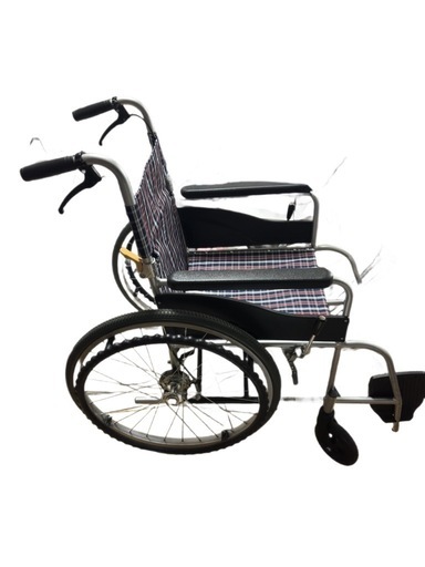 中古・ランクB程度 チェック柄 ノーパンクタイヤ 自走式車椅子