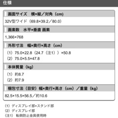 SHARP 32インチ液晶テレビの画像