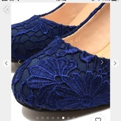 オリエンタルトラフィック レース リボン 紺 ネイビー　レース生地　バックリボン　 靴　 パンプス　 シューズ　 ヒール　花柄刺繍の画像