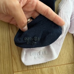 ベビータイツ 2色セット ネイビー 薄紫　ピンク クマ刺繍　gapの画像