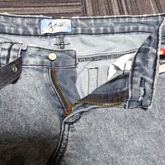 フリーサイズ　Gouk ゴウク　7分丈　デニム　ズボン　膝下　和柄　和風　グレーの画像