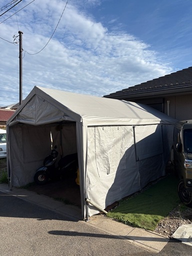 スチールフレームキャノピー（ガレージテント） グレイ パイプ車庫
