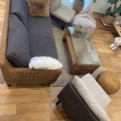 ウォーターヒヤシンス&ラタン製モダンソファーフル豪華セットの画像