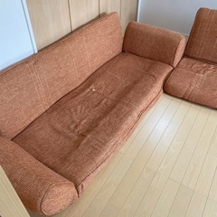 【格安】L字型ソファ 2〜3人掛け ブラウンの画像