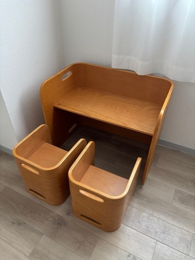 キッズデスク チェア セット 1歳 キッズデスクセット キッズチェア 3点セット 子供机 2人用 おしゃれ 完成品 コロコロチェア コロコロチェア＆デスク ホップル コンパクト 木製 コロコロデスク 2歳 HOPPL クリスマス お誕生日プレゼント