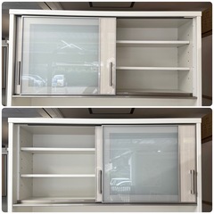 【超美品‼️】定価119,000円♪ ニトリ 120cm幅キッチンボード(ポスティア120KB) 食器棚 収納家具 艶あり木目調ホワイト♪の画像