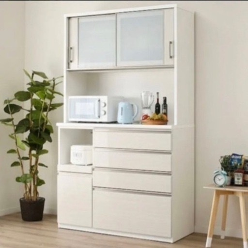 【超美品‼️】定価119,000円♪ ニトリ 120cm幅キッチンボード(ポスティア120KB) 食器棚 収納家具 艶あり木目調ホワイト♪