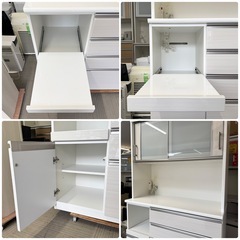 【超美品‼️】定価119,000円♪ ニトリ 120cm幅キッチンボード(ポスティア120KB) 食器棚 収納家具 艶あり木目調ホワイト♪の画像