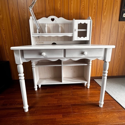 【お渡し済】勉強机　ホワイト収納付きデスク LEDライト付き