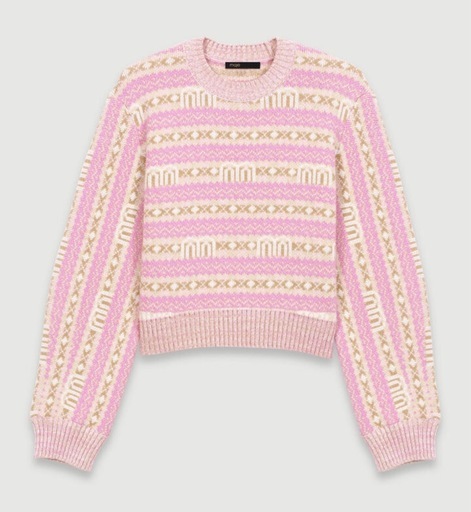 【新品タグ付】maje リブ編みウールジャガードセーター ピンク サイズ2(M)