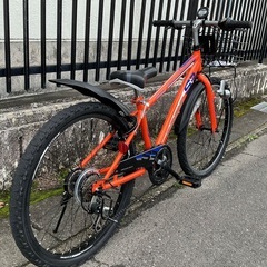 ＜整備済・美品車＞あさひ人気モデル・ドライド・24インチジュニア自転車・シマノ変速6段シフト LEDライト 鍵付き オレンジ・付属スピードウォッチ新品付きの画像