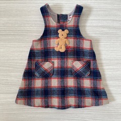 【mikihouse】100チェック柄ワンピース冬ジャンパースカート２点売り着画の画像