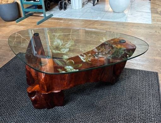 オーダーメイド ガラス天板 天然木 センターテーブル