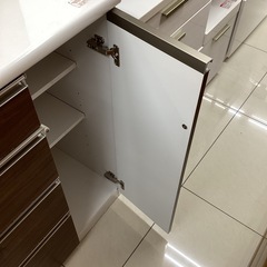 キッチンカウンター 1枚扉 4段引き出し ブラウン×ホワイト　の画像