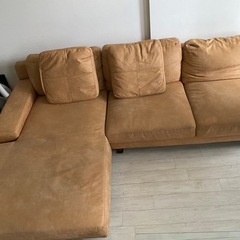 【配送無料】L字コーナーソファー 3人掛けカウチソファー  幅261×奥行170×高70㎝ 布製 L字型 茶色系の画像