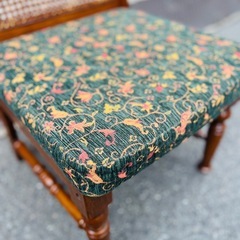 ブルージュ　Brugge　ラタンチェア　籐張り　花柄ファブリック　美品　三越　MITSUKOSHI ダイニングチェア　オーク　無垢材　ブルージュ Bruges ラタン 籐 椅子 チェア ダイニングチェア 花柄 ファブリック アンティーク ヴィンテージ 木製 chair vintage antique rattan caneの画像