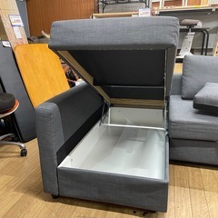 L字ソファー 座面下収納あり ベッドに変形可 グレー 中古の画像