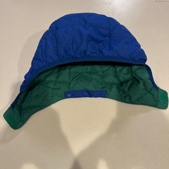 mont-bell モンベル キッズ ダウンパーカー 100 リバーシブル ブルー×グリーン 軽量 防寒 フード取り外し可の画像