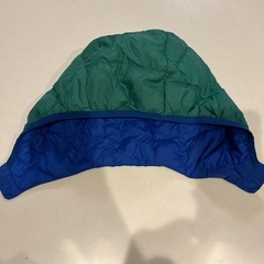 mont-bell モンベル キッズ ダウンパーカー 100 リバーシブル ブルー×グリーン 軽量 防寒 フード取り外し可の画像