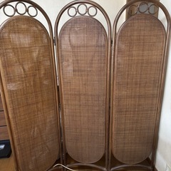 ラタン 木製パーテーション 3連 昭和レトロ ブラインド 籐の画像