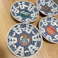九谷焼　青郊窯　青風　『瓔珞紋時代画風』　銘々皿　5枚の画像