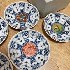 九谷焼　青郊窯　青風　『瓔珞紋時代画風』　銘々皿　5枚の画像