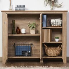 【配送可】cieloシエロ 不二貿易 リビングサイドボード 新品未開封品 キッチンカウンター 収納ラック ガラス扉 オーブンシェルフ ラック 食器棚 テレビ台 おしゃれ家具の画像