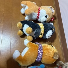 豆しば三兄弟と、くじらと、ペンギンと、くまのぬいぐるみの画像