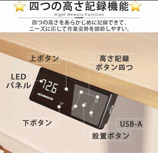 【新品未開封◆梱包のまま！！】Maidesite live 電動昇降デスク スタンディングデスク 120*60cm 人間工学 高さメモリー4つ パソコンデスク オフィスデスク 昇降デスク オフィスワークテーブル定価29900円】