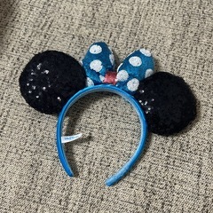 ミッキー耳カチューシャ 青と黒の水玉 ディズニーの画像