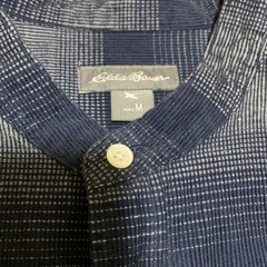 Eddie Bauer ボーダーノーカラーシャツ　ネイビー　コーデュロイ　Mの画像