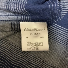 Eddie Bauer ボーダーノーカラーシャツ　ネイビー　コーデュロイ　Mの画像
