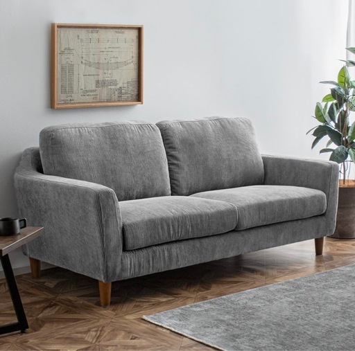 未開封、エア・リゾーム 2.5人掛けデザインソファ LAURU（ラウル）、グレー(コーデュロイ)