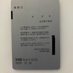 値下げしました！
有効期限 10/20迄 東京メトロ ・都営地下鉄 共通一日乗車券の画像