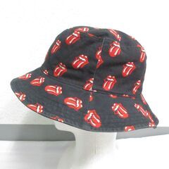 ( M-971 )THE ROLLING STONES ローリングストーンズ リバーシブル 総柄 リップ&タン ベロマーク デザイン コットン バケットハット 帽子 中古の画像