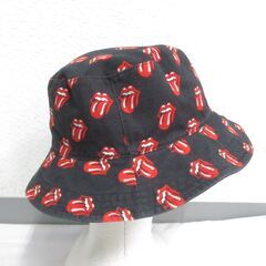 ( M-971 )THE ROLLING STONES ローリングストーンズ リバーシブル 総柄 リップ&タン ベロマーク デザイン コットン バケットハット 帽子 中古の画像