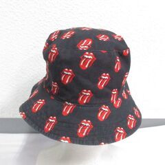 ( M-971 )THE ROLLING STONES ローリングストーンズ リバーシブル 総柄 リップ&タン ベロマーク デザイン コットン バケットハット 帽子 中古の画像
