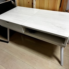 【美品】ぼん家具 ドレッサー付きセンターテーブル（ホワイト木製）80×40cmの画像