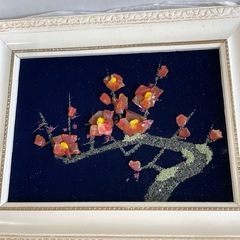 貴石画　紅梅　メノー　俊若作 額縁サイズ　約21.5×17cm  の画像