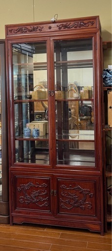 唐木　飾り棚　ガラス棚　ライト付き