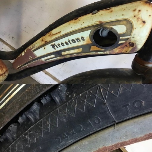 h-177△ q 岐阜発/ 昭和レトロ/ Fire Stone/ 自転車/ 24インチ/ ビンテージ/ 走行確認/ サビあり/ 現状品/ 管15s/ R7.9/2 △