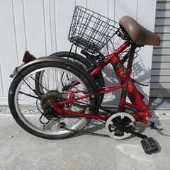 E612★　13800円★　折りたたみ中古自転車　レッド　LEDオートライト　６段【20インチ 】 の画像