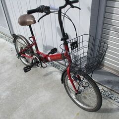 E612★　13800円★　折りたたみ中古自転車　レッド　LEDオートライト　６段【20インチ 】 の画像