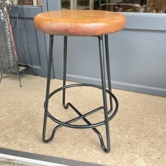 B7107【無垢×アイアン】ラウンドスツール アイアンスツールの画像