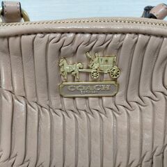 COACH コーチ ギャザードレザー 2WAY バッグ ショルダー ハンドバッグ ピンクベージュ レディース ブランド　251020-7Tの画像