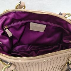 COACH コーチ ギャザードレザー 2WAY バッグ ショルダー ハンドバッグ ピンクベージュ レディース ブランド　251020-7Tの画像