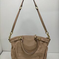 COACH コーチ ギャザードレザー 2WAY バッグ ショルダー ハンドバッグ ピンクベージュ レディース ブランド　251020-7Tの画像