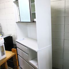 ニトリ 食器棚 キッチン棚 キッチンボード キッチンカウンター アルミナ2 100KBWH ホワイト 幅100.5㎝×奥行45㎝×高さ200.5cm 配達可の画像